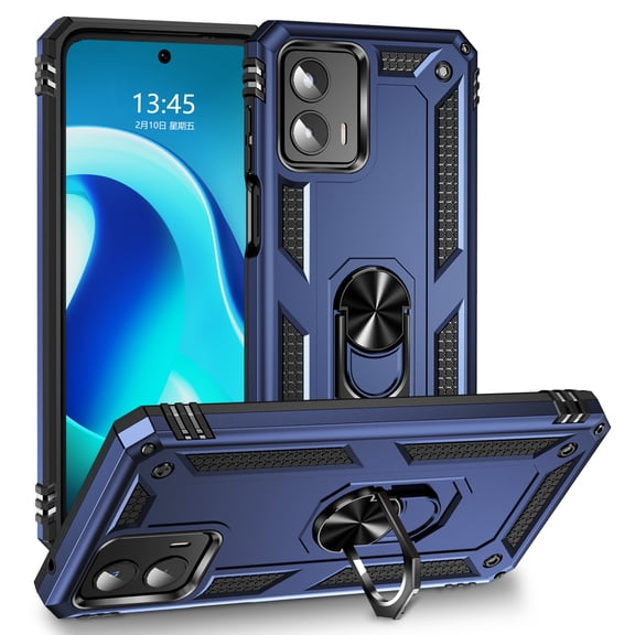Compatible with Moto G 5G (2023) Protective Case,Heavy Duty Shockproof Armor Phone Case with 360° Rotating Metal Ring Holder Kickstand Military Grade Protection Rugged Cover,Blue