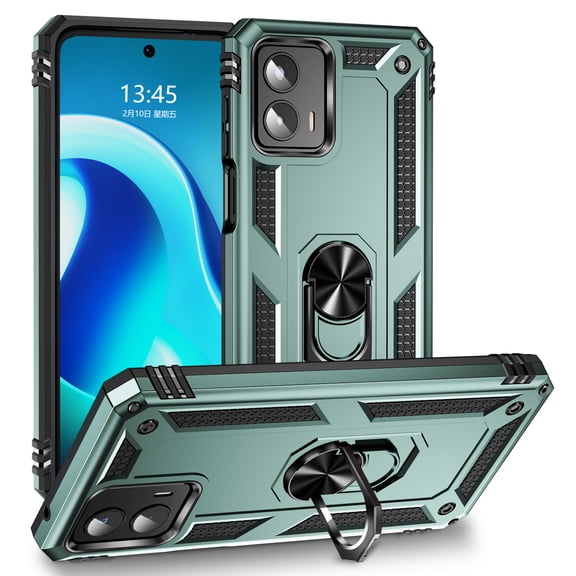 Compatible with Moto G 5G (2023) Protective Case,Heavy Duty Shockproof Armor Phone Case with 360° Rotating Metal Ring Holder Kickstand Military Grade Protection Rugged Cover,Darkgreen