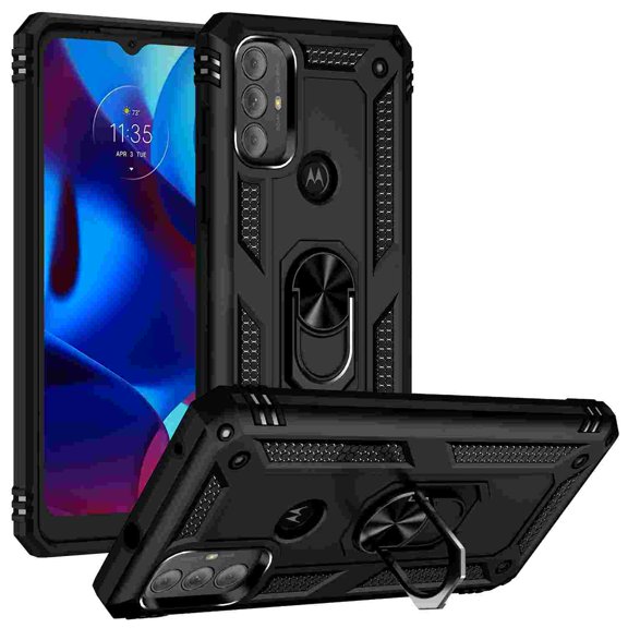 Compatible with Moto G 5G (2024) Case,with 360 Ring Holder Kickstand Card case, Armor Military Grade Protection Hybrid Silicone TPU PC Rugged Case, Magnetic with Car Mount Phone Cover,Black