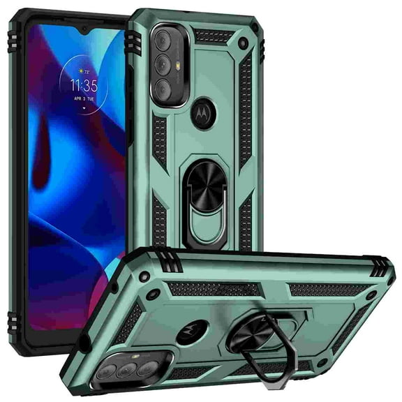 Compatible with Moto G 5G (2024) Case,with 360 Ring Holder Kickstand Card case, Armor Military Grade Protection Hybrid Silicone TPU PC Rugged Case, Magnetic with Car Mount Phone Cover,Darkgreen