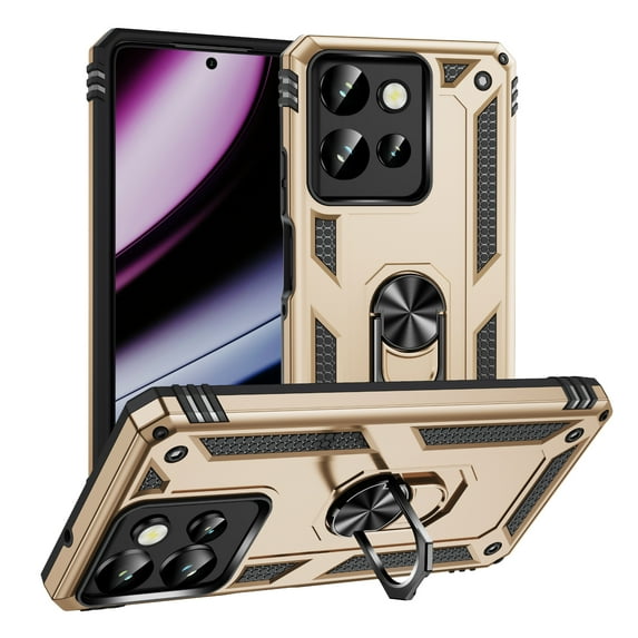 Compatible with Moto G 5G(2025) Protective Case,Heavy Duty Shockproof Armor Phone Case with 360° Rotating Metal Ring Holder Kickstand Military Grade Protection Rugged Cover,Gold