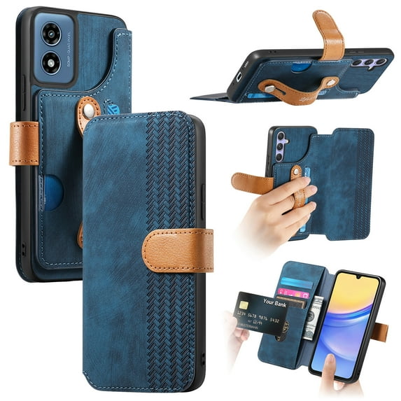 Compatible with Moto G Play 4G 2024 Wallet Case with RFID Blocking Card Holder,With Wrist Strap Kickstand, PU Leather Flip Case with Magnetic Closure, Shockproof Interior Protective Cover,Blue