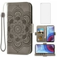 thumbnail image 1 of Compatible with Moto G Power 2021 Wallet Phone Case and Tempered Glass Screen Protector Flip Credit Card Holder Stand Mandala Flower Cell Cover for Motorola GPower 21 5G Version XT2117-4 Women Gray, 1 of 9