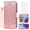 thumbnail image 1 of Compatible with Moto G Power 2021 Wallet Phone Case and Tempered Glass Screen Protector Flip Credit Card Holder Stand Mandala Flower Cell Cover for Motorola GPower 21 5G Version XT2117-4 Women Pink, 1 of 9