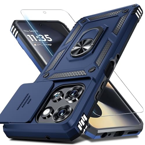 Compatible with Moto G Power 5G 2026/2025 Case Built in Slide Camera Lens Cover+Screen Protector+Finger Ring Holder Kickstand,Heavy Duty Shockproof Full Body Protective Phone Cover,Blue