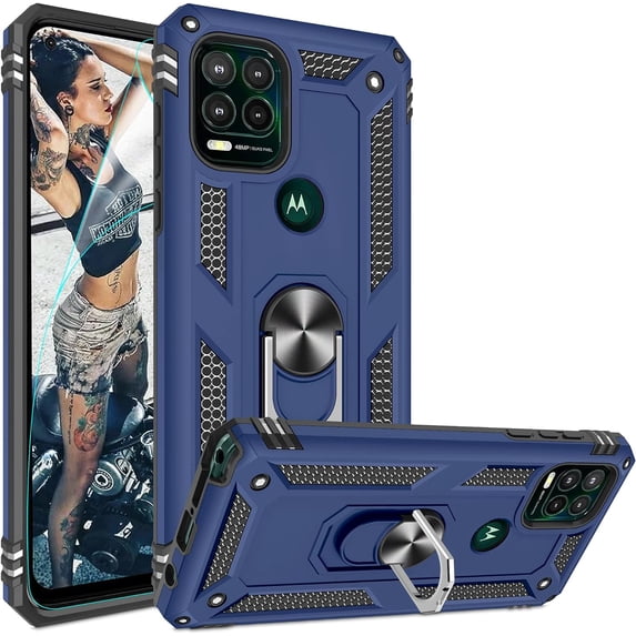 Compatible for Moto G Stylus 5G 2021 Case with HD Screen Protector, Military-Grade Protective Phone Case with Magnetic Kickstand Ring for Motorola Moto G Stylus 5G Blue
