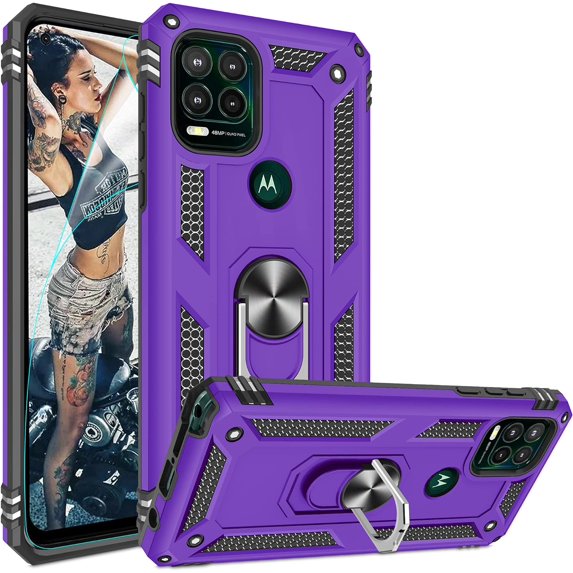 Compatible for Moto G Stylus 5G 2021 Case with HD Screen Protector, Military-Grade Protective Phone Case with Magnetic Kickstand Ring for Motorola Moto G Stylus 5G Purple