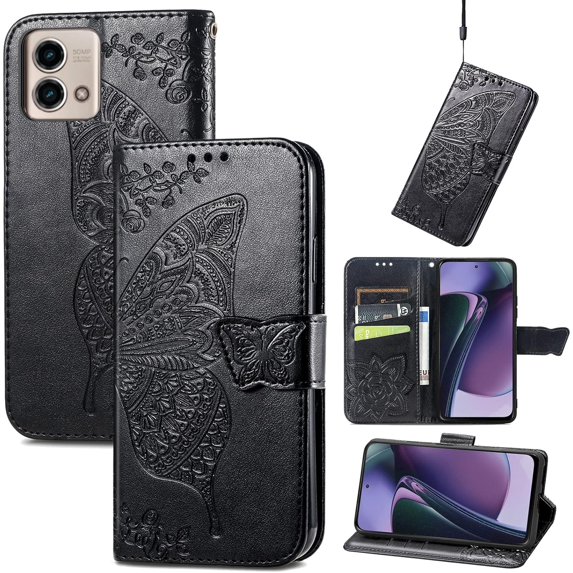 Compatible with Moto G Stylus 5G 2023 Wallet Case for Women, Leather Flip Folio with Kickstand Magnetic and Card Holder Protective Case for Moto G Stylus 5G 2023 Butterfly Black SD