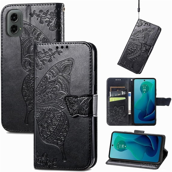Compatible with Moto G Stylus 5G 2024 Case Wallet Leather Flip Case with Card Holder and Kickstand Magnetic Shockproof Protective Women Men Case for Moto G Stylus 5G 2024 Butterfly Black SD