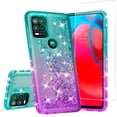 thumbnail image 1 of Compatible for Moto G Stylus 5G Case, with Tempered Glass Screen Protector SOGA Diamond Liquid Quicksand Cover Cute Girl Women Phone Case - Teal / Purple, 1 of 5