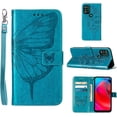 thumbnail image 1 of Compatible for Moto G Stylus 5G Case Wallet,[Kickstand][Wrist Strap][Card Holder Slots] Butterfly Floral Embossed PU Leather Flip Cover for Moto G Stylus 5G 2021 Case (Blue), 1 of 18