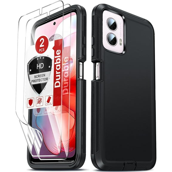 Compatible for Moto Power 5G 2024 Case: 【NOT FIT G 5G 2024】 Motorola Power 5G 2024 Case with 2 Pack HD Screen Protectors, Heavy Duty Rugged Shockproof Android Cell Phone Motog Cover, Black