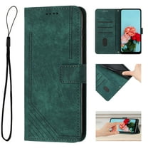 Compatible with Motorola Edge (2024) Case Wallet, [Wrist Strap] RFID Blocking 3 Card Slot & 1 Cash Slot [Shockproof TPU Shell], Retro Folio PU Leather Magnetic Flip Stand Cover,Green