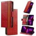 thumbnail image 1 of Compatible with Motorola Edge (2024) Wallet Case, Vintage PU Leather Classic Magnetic Clasp Flip Kickstand Folio Case with Card Holders RFID Blocking [Shockproof TPU Inner Shell] Phone Cover,Red, 1 of 10