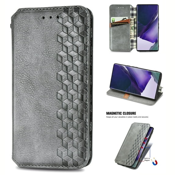 Compatible for Motorola Edge (2025) Wallet Case, Embossed Pattern PU Leather Magnetic Suction Flip Cover with Credit Card Holder Kickstand Anti-Scratch Shockproof Case, Gray