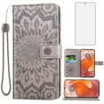 thumbnail image 1 of Compatible with Motorola Edge 50 Ultra/Moto X50 Ultra Wallet Phone Case and Tempered Glass Screen Protector Flip Credit Card Holder Stand Mandala Flower Cell Cover for 50 Ultra 2024 Women Men Gray, 1 of 8
