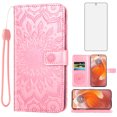 thumbnail image 1 of Compatible with Motorola Edge 50 Ultra/Moto X50 Ultra Wallet Phone Case and Tempered Glass Screen Protector Flip Credit Card Holder Stand Mandala Flower Cell Cover for 50 Ultra 2024 Women Men Pink, 1 of 8