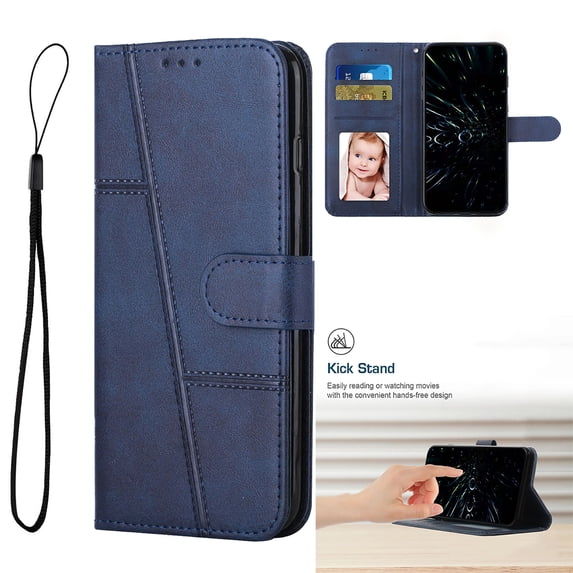Compatible with Motorola G Pure Classic Wallet Case, and Lanyard PU Leather Flip Card Slots Holder Kickstand Cell Accessories Cover for Motorola G Pure for Women Men, Royalblue
