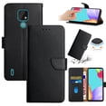 thumbnail image 1 of Compatible with Motorola Moto E7 Vintage Wallet || Real Leather Wallet Phone Case || Genuine Leather with Viewing Stand & Card Holder || Magnetic Flip Folio Cover with Card Slot, Black, 1 of 16