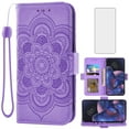 thumbnail image 1 of Compatible with Motorola Moto Edge 2022/MotoEdge 5G UW 2022 Wallet Phone Case and Tempered Glass Screen Protector Flip Credit Card Holder Stand Mandala Flower Cell Cover for XT2205-2 6.6 Women Purple, 1 of 9