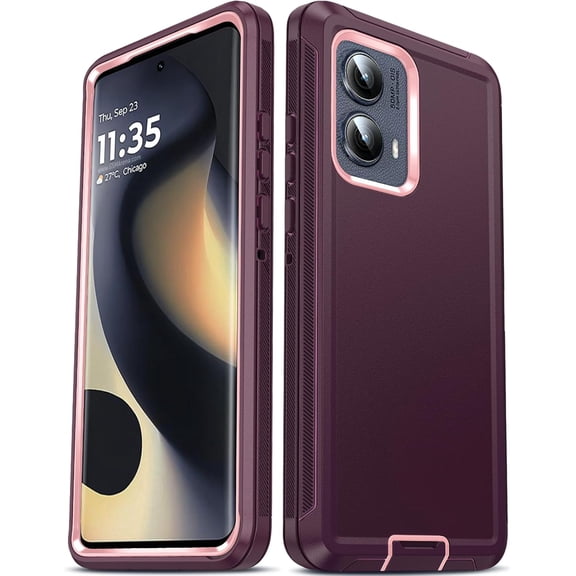 Compatible for Motorola Moto Edge 5G 2024 Case: 【NOT FIT Edge 50/ G 5G 2024】 Heavy Duty 3 in 1 Rugged Cover, Military Grade Shockproof Cell Phone Android Funda 6.6", Wine Red+Pink