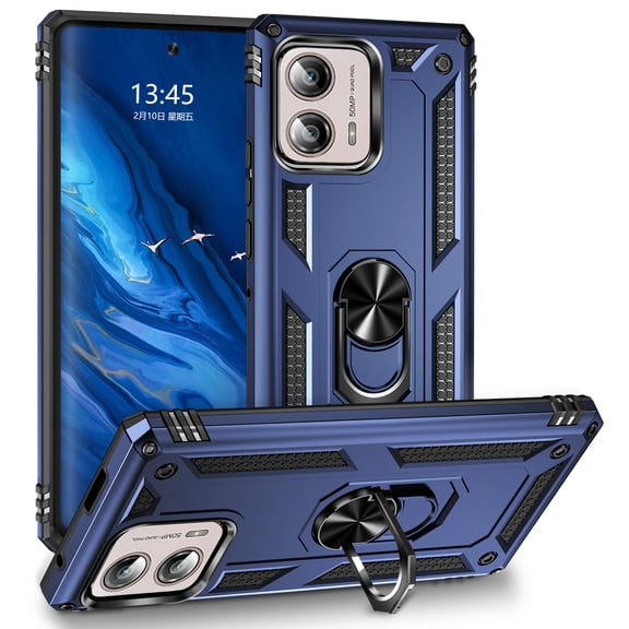 Compatible with Motorola Moto Edge Plus 2023 Case Built-in 360 Ring Holder Kickstand, Extreme Protection Military Armor Magnetic Car Dual Layer Protective Heavy Duty Phone Cover,Blue