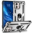 thumbnail image 1 of Compatible with Motorola Moto Edge Plus 2023 Case,with 360 Ring Holder Kickstand Card case,Armor Military Grade Protection Hybrid Silicone TPU PC Rugged Case,Magnetic with Car Mount Cover,Silver, 1 of 7