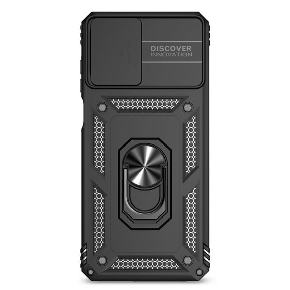 Compatible WIth Motorola Moto G (2025) Phone Case,Magnetic Rotatable Ring Holder Kickstand,With Sliding Camera Cover,Heavy Duty Shockproof Anti-fall Rugged Phone Case Cover,Black