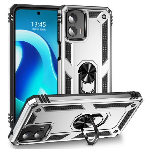 Compatible with Motorola Moto G 5G 2023 Case Built-in 360 Ring Holder Kickstand, Extreme Protection Military Armor Magnetic Car Dual Layer Protective Heavy Duty Phone Cover,Silver