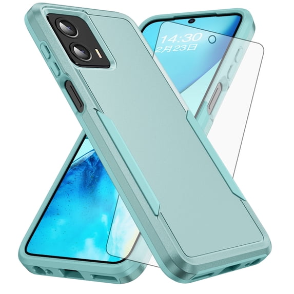 Compatible with Motorola Moto G 5G 2023 Phone Case Tempered Glass Screen Protector Hybrid Rugged Shockproof Hard Protective Drop Proof Full Body Heavy Duty Mobile Cell Cover for G5G 5 G G5 Men Green