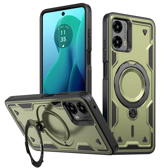 Compatible with Motorola Moto G 5G 2024 Case, Hybrid Slim Phone Cases Fit for Moto G 5G 2024, Compatible with MagSafe Magnetic Ring Stand Rugged Case, Shockproof Protective, Olivegreen