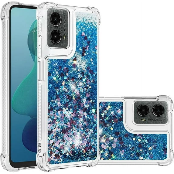 Compatible with Motorola Moto G 5G 2024 Case Liquid Glitter Cute Phone Case Shiny Floating Quicksand Shockproof Protective TPU Girly Women Case for Moto G 5G 2024 Love Blue YB