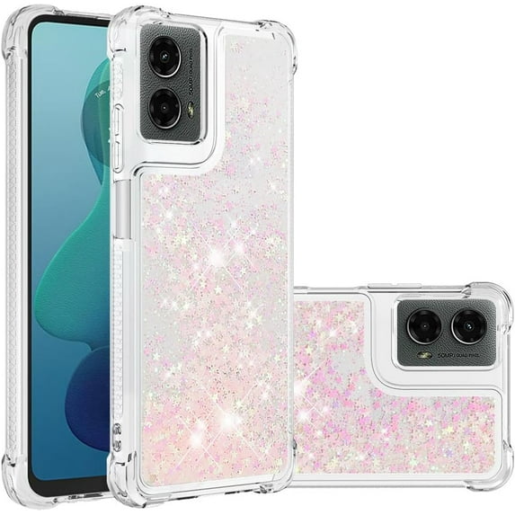 Compatible with Motorola Moto G 5G 2024 Case Liquid Glitter Cute Phone Case Shiny Floating Quicksand Shockproof Protective TPU Girly Women Case for Moto G 5G 2024 Star Pink YB