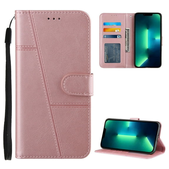 Compatible with Motorola Moto G 5G 2025 Classic Wallet Case, and Lanyard PU Leather Flip Card Slots Holder Kickstand Cell Accessories Cover for Motorola Moto G 5G 2025 for Women Men, Rosegold