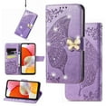 thumbnail image 1 of Compatible with Motorola Moto G Play 2023 Wallet Case, [Kickstand Feature][Wrist Strap][Card Slots][3D Bling Rhinestone Emboss Butterfly] Leather Magnetic Flip Case, Lightpurple, 1 of 9