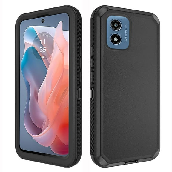 Compatible with Motorola Moto G Play 2024 4G/5G Phone Case Hybrid Rugged Shockproof Hard Protective Drop Proof Full Body Heavy Duty Mobile Cell Cover for XT2413V XT2413-1 64GB Women Men Black
