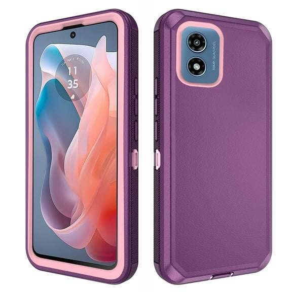 Compatible with Motorola Moto G Play 2024 4G/5G Phone Case Hybrid Rugged Shockproof Hard Protective Drop Proof Full Body Heavy Duty Mobile Cell Cover for XT2413V XT2413-1 64GB Women Men Purple