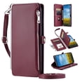 thumbnail image 1 of Compatible with Motorola Moto G Play 4G 2024 Case Wallet with Card Holder for Women Men, PU Leather Magnetic Snap Flip Zipper Wrist Strap Crossbody Strap Stand Case for Moto G Play 4G 2024, Winered, 1 of 8