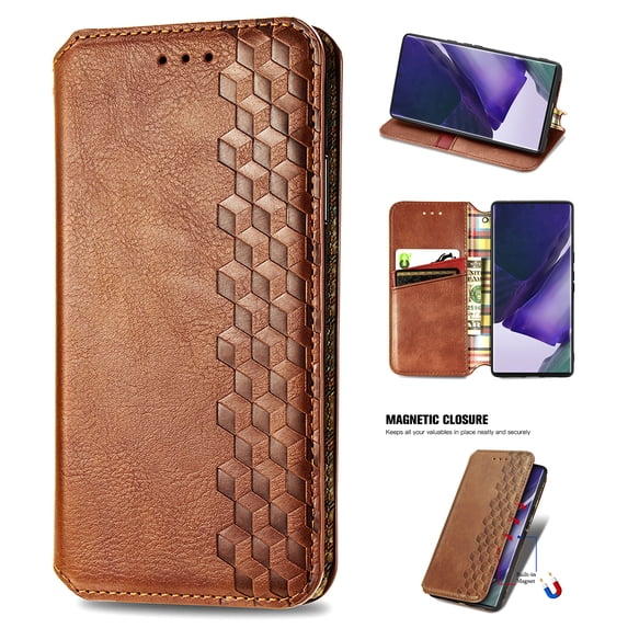 Compatible for Motorola Moto G Play 4G 2024 Wallet Case, Embossed Pattern PU Leather Magnetic Suction Flip Cover with Credit Card Holder Kickstand Anti-Scratch Shockproof Case, Brown