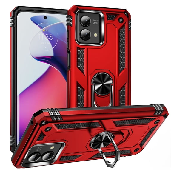 Compatible with Motorola Moto G Power 5G 2024 Case Built-in 360 Ring Holder Kickstand, Extreme Protection Military Armor Magnetic Car Dual Layer Protective Heavy Duty Phone Cover,Red