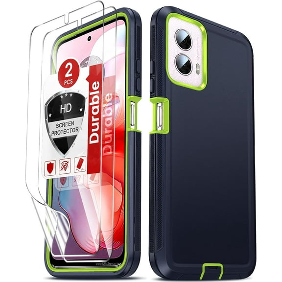 Compatible for Motorola Moto G Power 5G 2024 Phone Case with 2 Pack HD Screen Protectors, Heavy Duty 3 in 1 Moto G Power 5G 2024 Case, Military Grade Shockproof Phone Case, Blue+Green