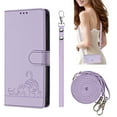 thumbnail image 1 of Compatible with Motorola Moto G Power 5G 2024 Wrist Strap, Crossbody Strap, Lovely Cat Embossed PU Leather Flip Card Holder Stand Phone Cover Case Women Girls with RFID Blocking - Purple, 1 of 16