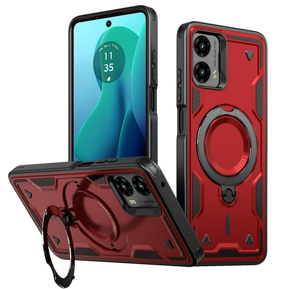 Compatible with Motorola Moto G Power 5G 2025 Case, Hybrid Slim Phone Cases Fit for Moto G Power 5G 2025, Compatible with MagSafe Magnetic Ring Stand Rugged Case, Shockproof Protective, Red