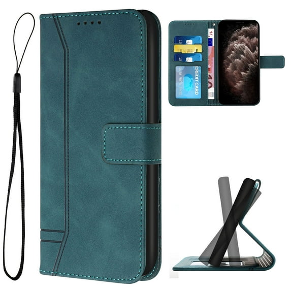 Compatible with Motorola Moto G Power 5G 2025 Wallet Case, Premium PU Leather Folio RFID Blocking with Card Slot Wrist Strap Magnetic Closure Built-in Kickstand Protective Case, Green