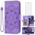 thumbnail image 1 of Compatible with Motorola Moto G Stylus 4G 2023 Wallet Phone Case and Tempered Glass Screen Protector Flip Credit Card Holder Stand Mandala Flower Cell Cover for GStylus XT2317-1 XT2317-2 Women Purple, 1 of 9