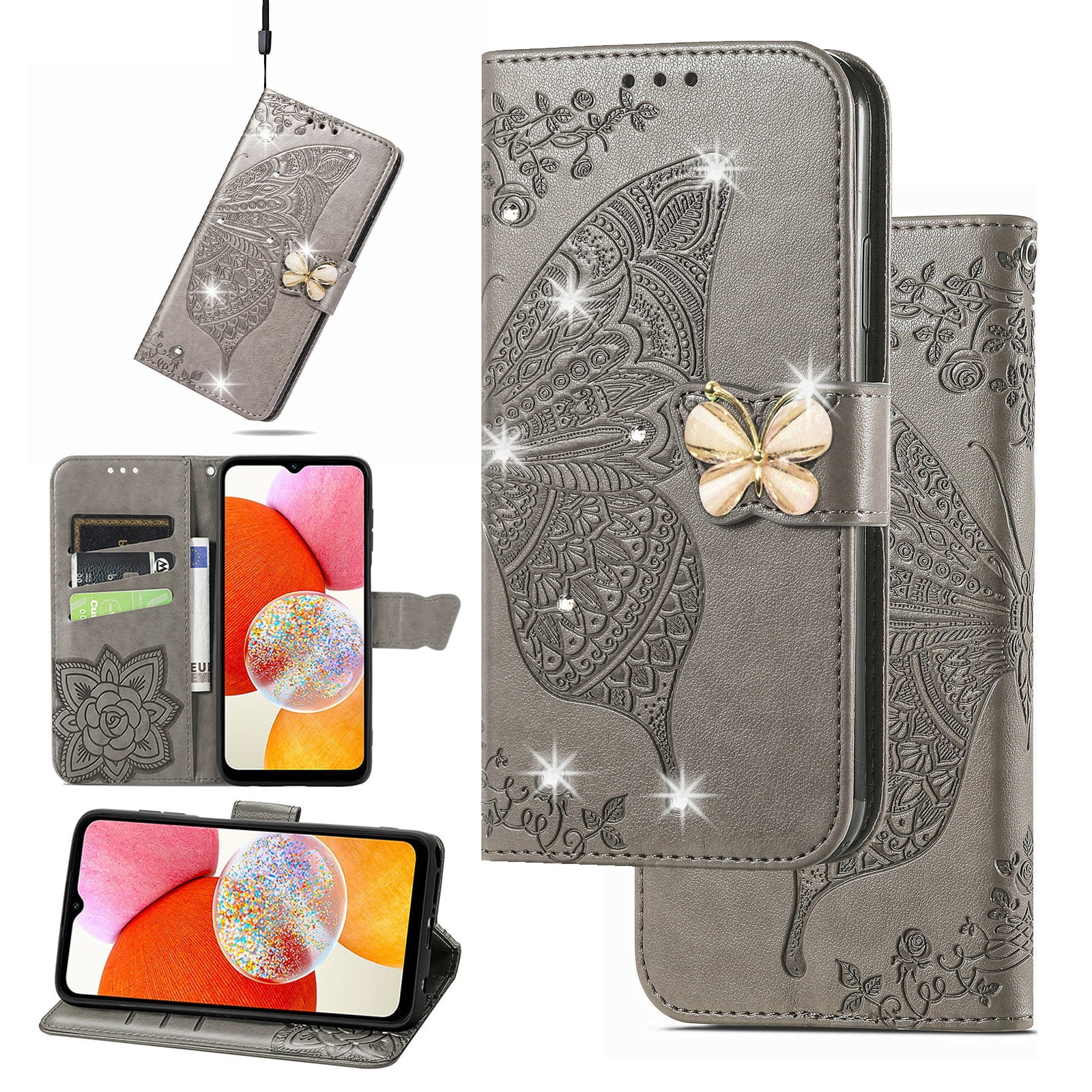 For IPhone 16 Wallet Case With Credit Card Holder And Wrist Strap For