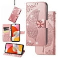 thumbnail image 1 of Compatible with Motorola Moto G Stylus (5G) 2022 Wallet Case, [NOT for 4G] [Kickstand Feature][Wrist Strap][Card Slots][3D Bling Rhinestone Emboss Butterfly] Leather Magnetic Flip Case, Rosegold, 1 of 9