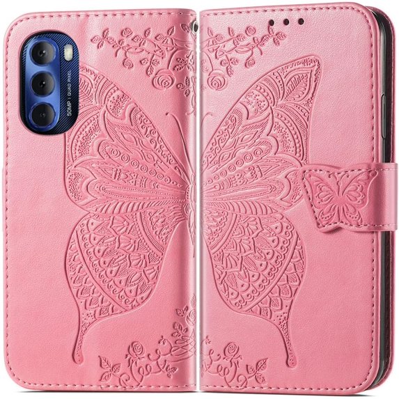 Compatible with Motorola Moto G Stylus 5G 2022 Wallet Case for Women, Leather Flip Folio with Kickstand Magnetic and Card Holder Protective Case for Moto G Stylus 5G 2022 Butterfly Pink SD