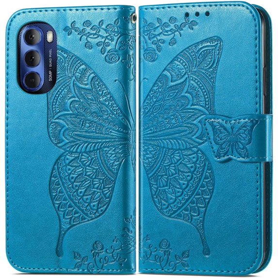 Compatible with Motorola Moto G Stylus 5G 2022 Wallet Case for Women, Leather Flip Folio with Kickstand Magnetic and Card Holder Protective Case for Moto G Stylus 5G 2022 Butterfly Blue SD
