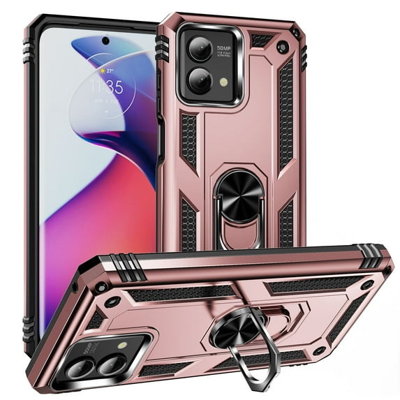 Compatible with Motorola Moto G Stylus 5G 2023 Case Built-in 360 Ring Holder Kickstand, Extreme Protection Military Armor Magnetic Car Dual Layer Protective Heavy Duty Phone Cover,Rosegold
